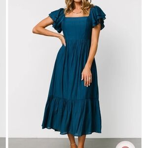 Baltic Born Teal Midi Dress with Ruffle Sleeves